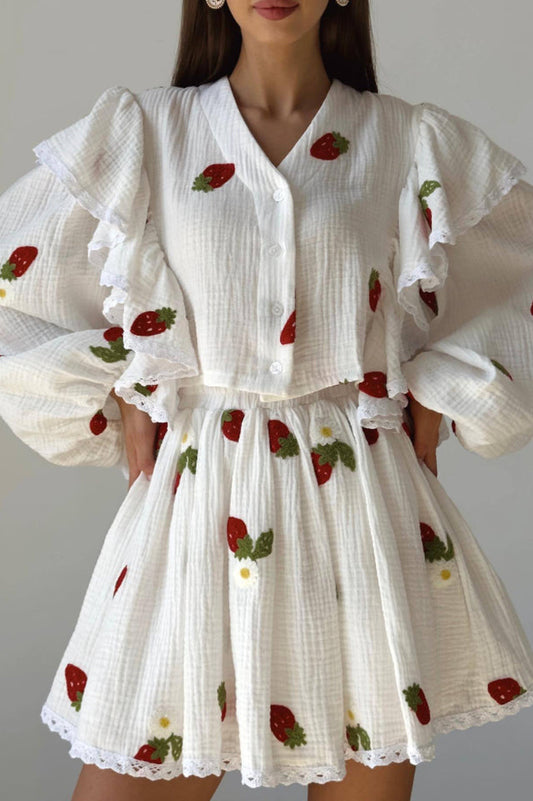 Ruffled Strawberry Print Skirt Set | Dress In Beauty