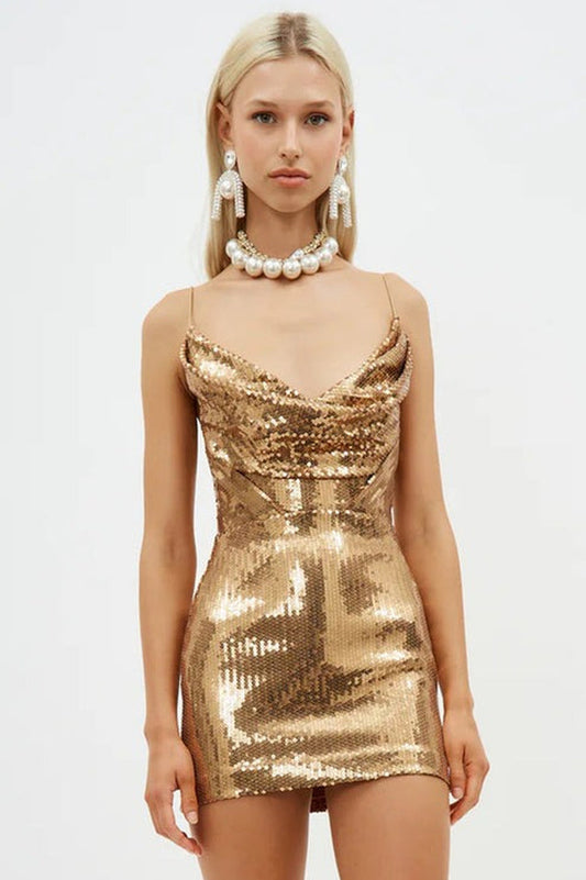 Strappy Drape Sequin Mini Dress