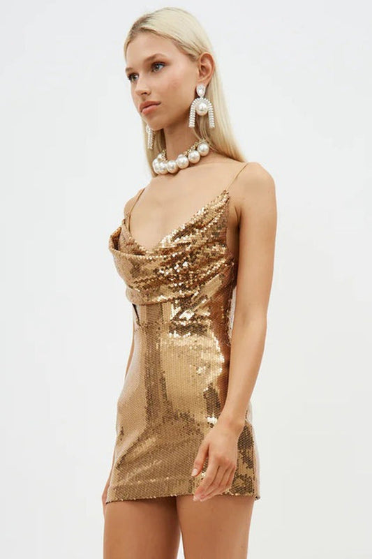 Strappy Drape Sequin Mini Dress