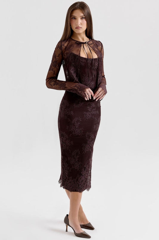 Larra Lace Tie Neck Midi Dress