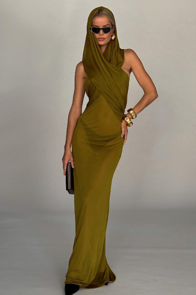 Carleigh Ruche Maxi Dress With Headscarf | Dress In Beauty