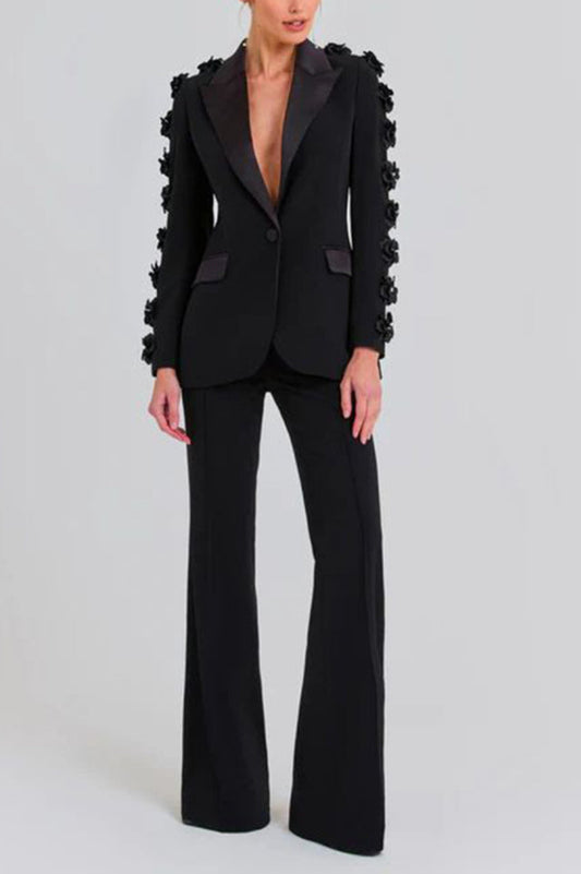 Leonie Flower Embellished Black Blazer