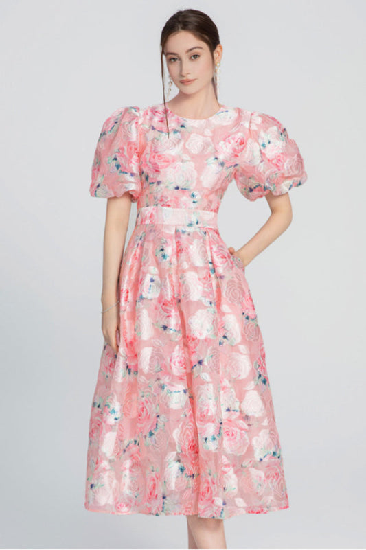 Puffy Sleeves Midi Dress