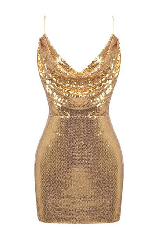 Strappy Drape Sequin Mini Dress