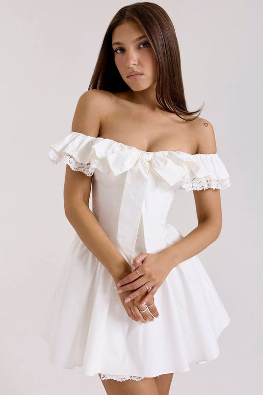 Cotton Off Shoulder Corset Mini Dress