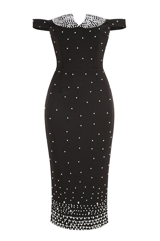 Pearl Polka Dots Embellished Midi Dress