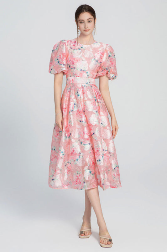 Puffy Sleeves Midi Dress