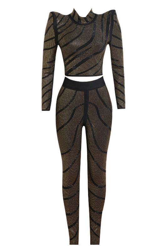 Agatha Long Sleeve Rhinestone Pantsuit