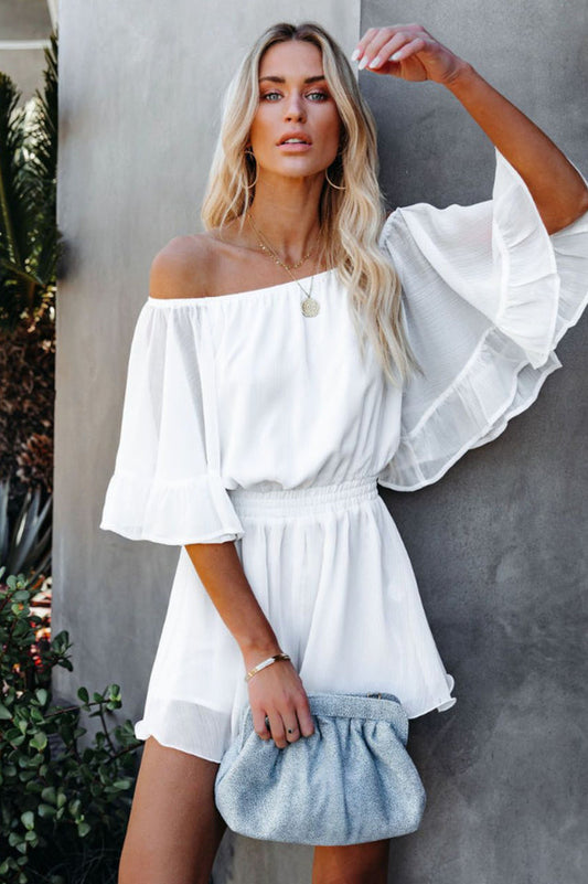 Flounced Sleeve Off Shoulder Romper | Dress In Beauty