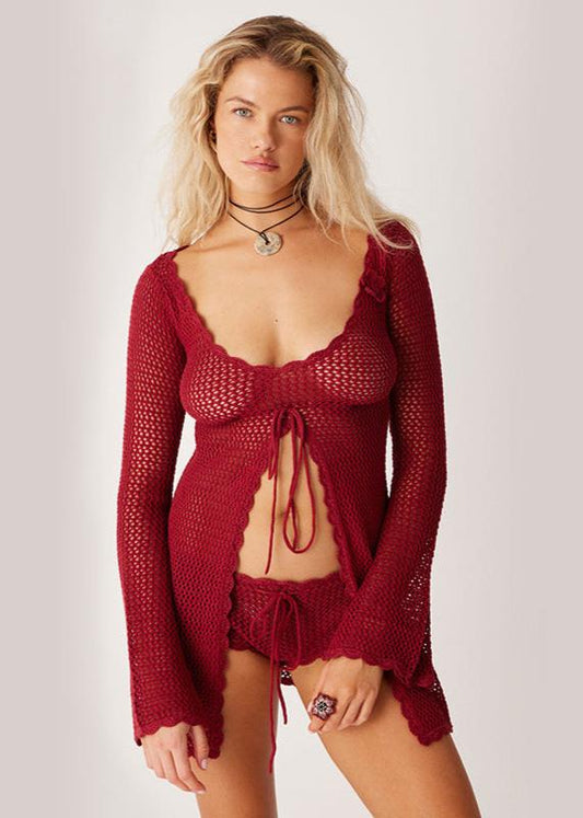 Scarlet Crochet Beach Cover-Up Set - Blacktats