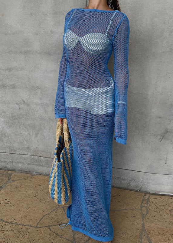 Azure Tide - Sheer Knit Maxi Cover-Up - Blacktats