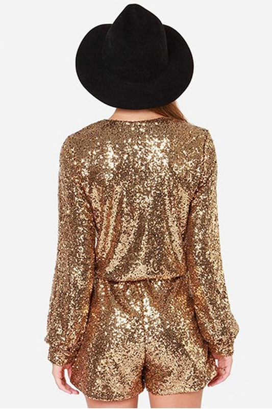 Deep V Sequin Shining Romper | Dress In Beauty