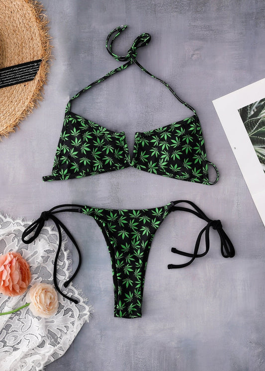 Tropical Leaf Triangle Bikini Set - Blacktats